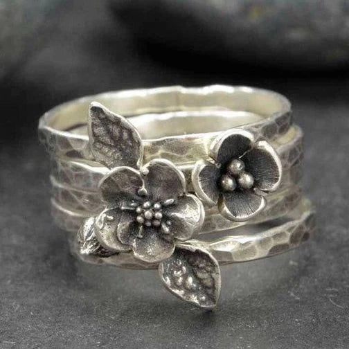 Vintage Flower Silver Layer Ring
