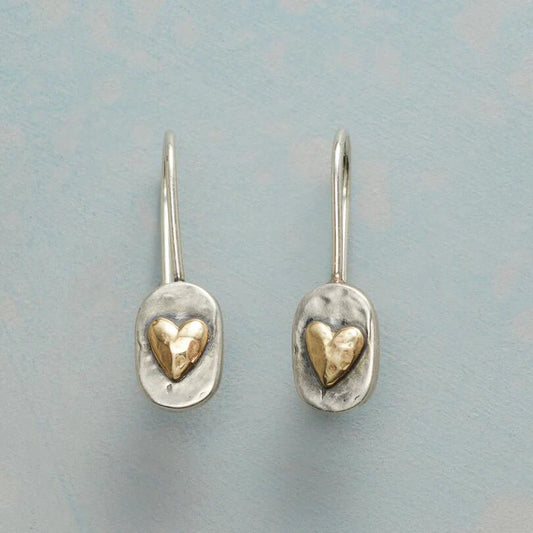 Vintage Golden Heart Silver Earrings